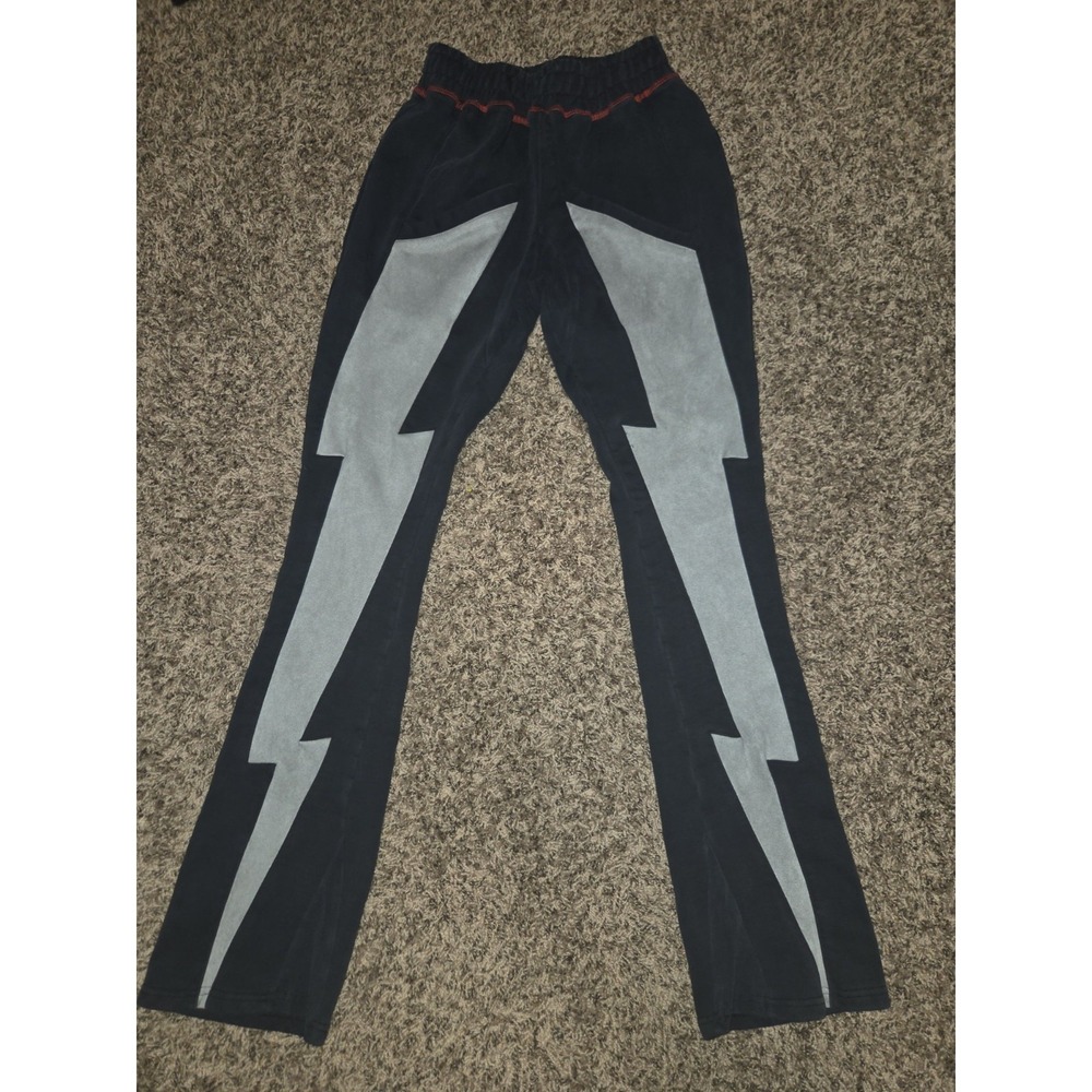 Gunzinii Denim & Co. Black Graphic Sweatpants - Lightning Bolt Y2K Streetwear XS